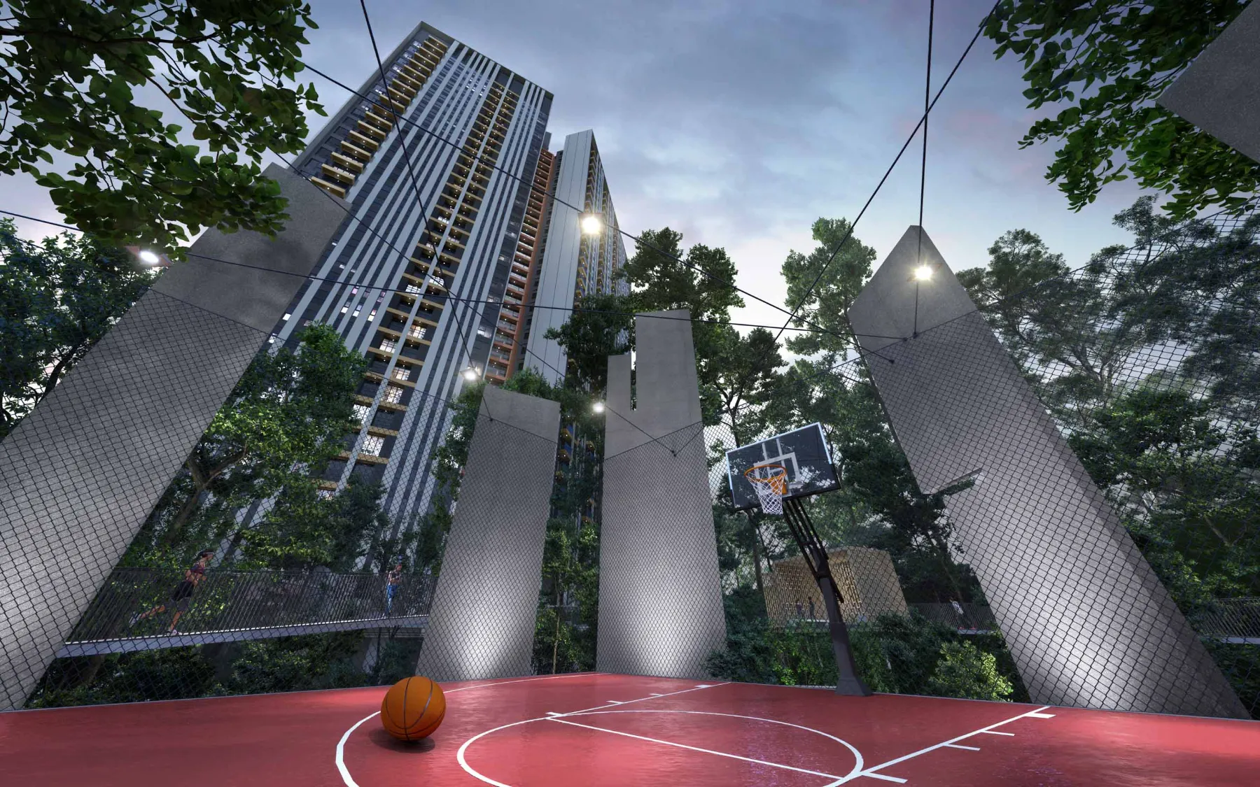 Residensi Bayu Damai basketball court between the towers, artist's impression