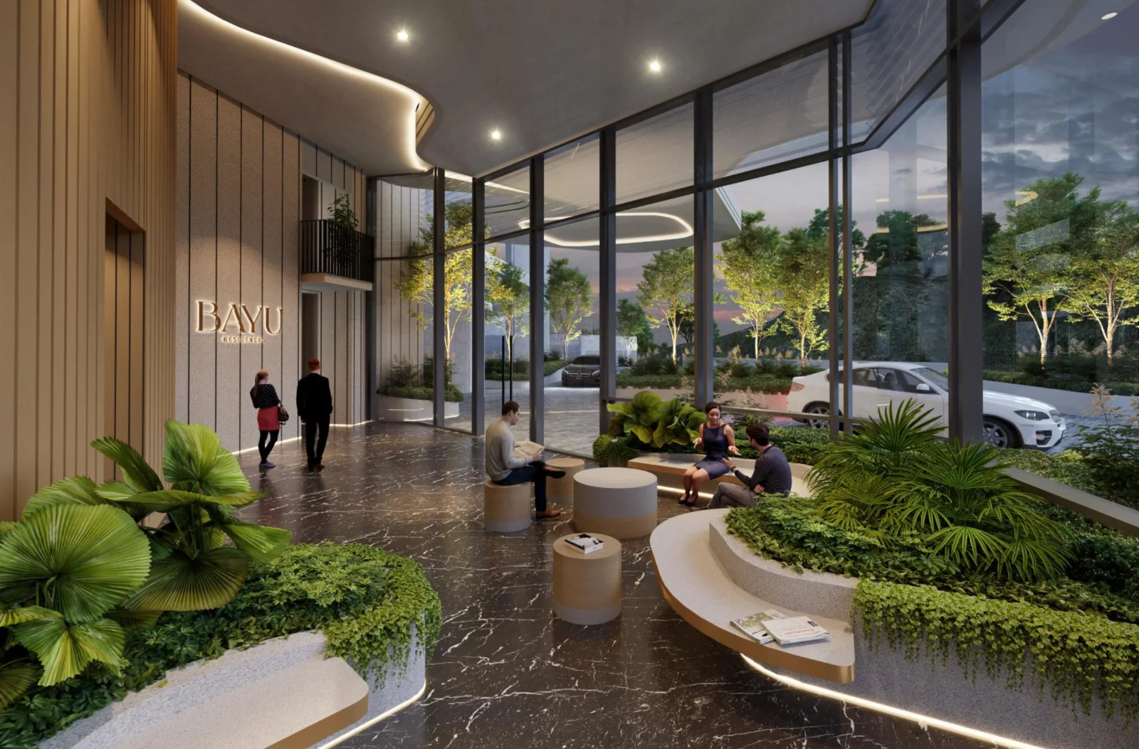 Residensi Bayu Damai lobby with full-height glass and indoor planting, artist's impression