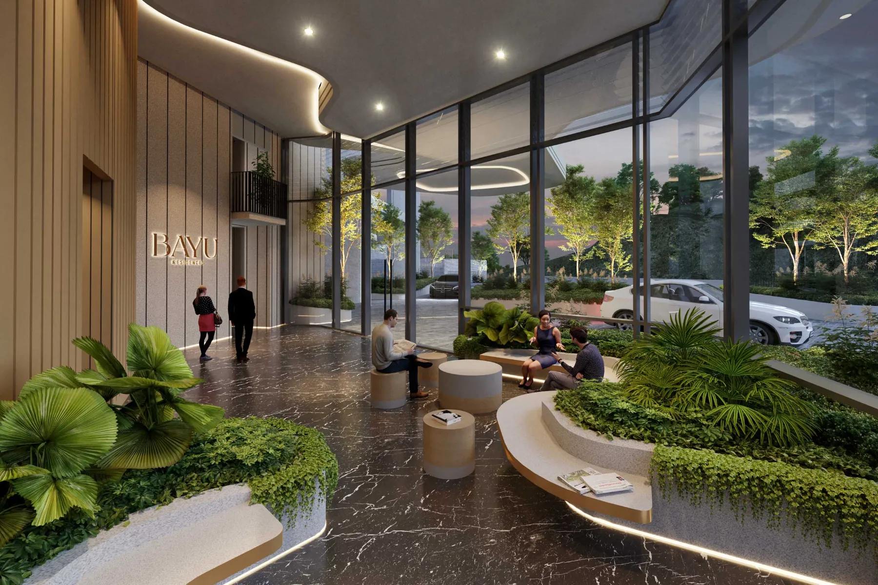 Residensi Bayu Damai lobby with full-height glass and indoor planting, artist's impression