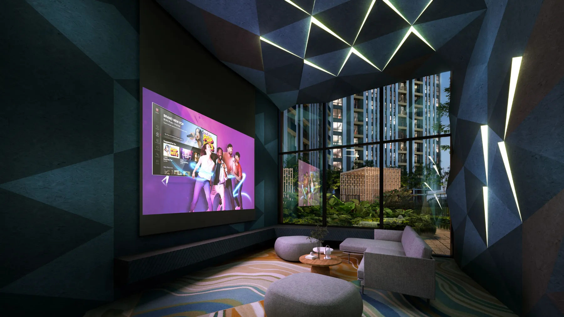 Residensi Bayu Damai karaoke room with a large screen, artist's impression