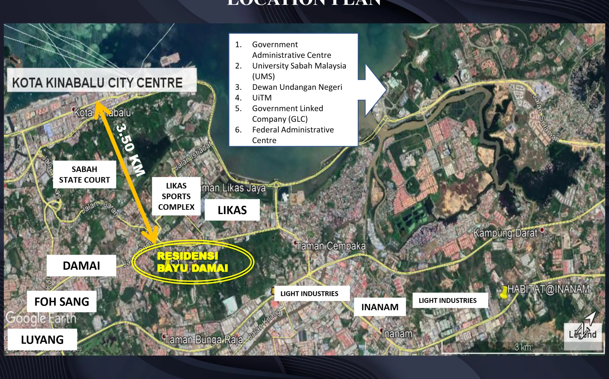 Location plan of Residensi Bayu Damai 3.5km from Kota Kinabalu city centre, near Likas, Luyang, Damai and Inanam