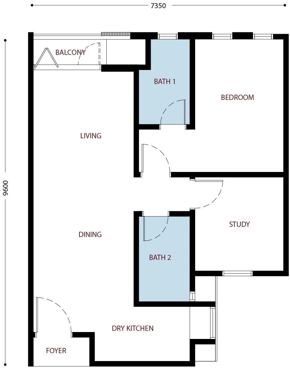 Residensi Bayu Damai floor plan Type A, 697 sq ft, 2 bed, 2 bath