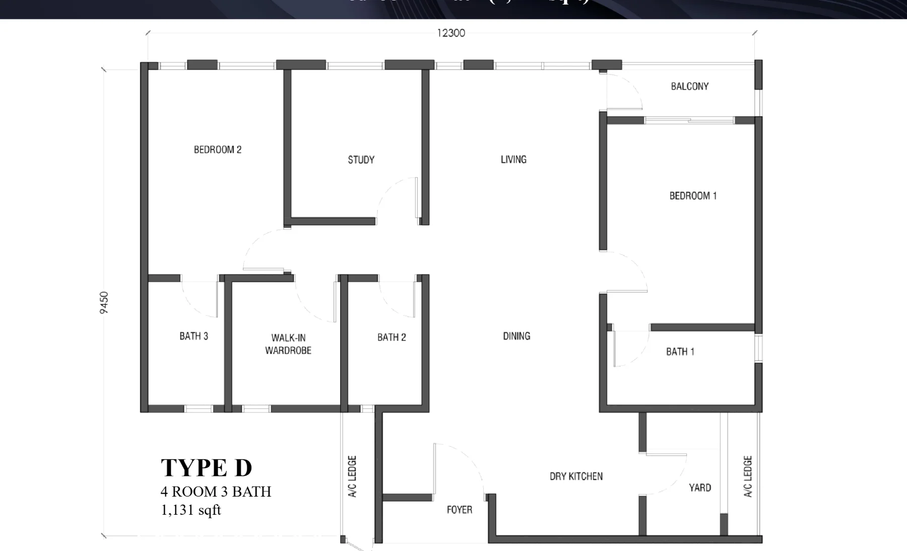 Residensi Bayu Damai floor plan Type D, 1,131 sq ft, 4 bed, 3 bath