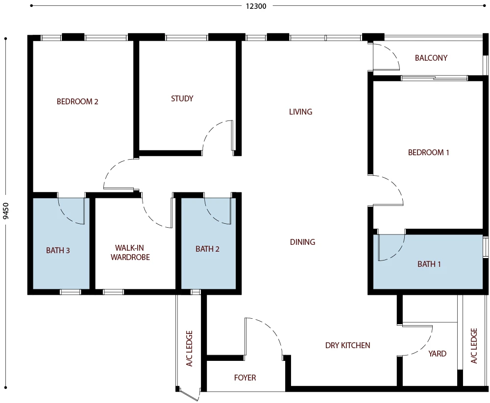 Residensi Bayu Damai floor plan Type D, 1,131 sq ft, 4 bed, 3 bath