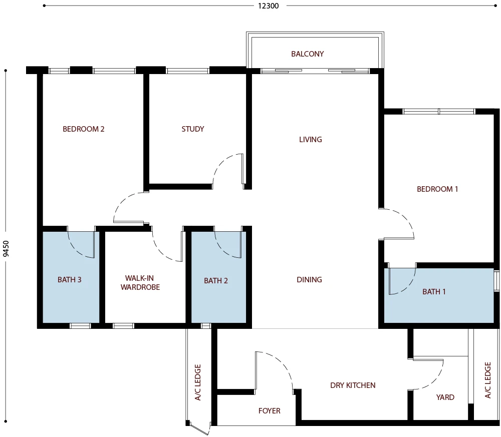 Residensi Bayu Damai floor plan Type D1, 1,132 sq ft, 4 bed, 3 bath